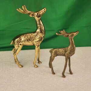 Vintage Solid Brass Deer Figurines Set 2 Mid Century Modern Buck Doe MCM Decor